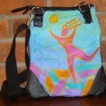 Hand Painted Handbag Purse Shoulder Bag Funky Abstract Figurative Painting 