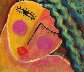 Hand Painted Ceramic Art Tile Funky Abstract Painting of a Woman with Wild Hair