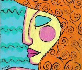 Hand Painted Ceramic Art Tile Woman with Curly Blonde Hair