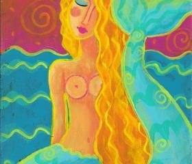 Lovely Mermaid Hand Painted Ceramic Art Tile