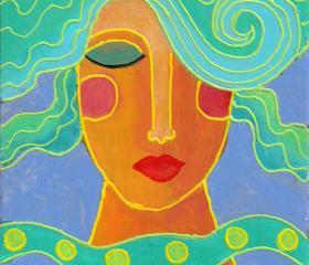 Hand Painted Ceramic Art Tile Abstract Portrait of a Woman
