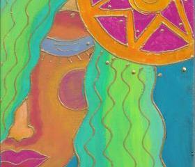 Hand Painted Ceramic Art Tile Abstract Portrait of a Woman
