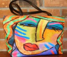 Abstract Art Handbag Purse Shoulder Bag My Colorful Abstract Digital Portrait of a Woman