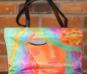Colorful Abstract Digital Portrait of a Woman Printed on Handbag Purse Shoulder Bag