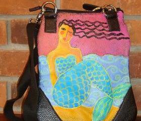 Hand Painted Mermaid Handbag Purse Shoulder Bag Cross Body Bag