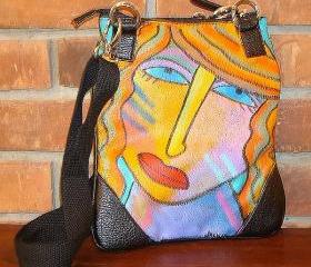 Hand Painted Handbag Purse Shoulder Bag Cross Body Bag Abstract Portrait of a Woman
