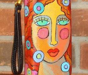 Hand Painted Wristlet Handbag Clutch Purse Wallet