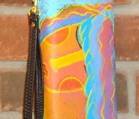 Hand Painted Wristlet Handbag Clutch Purse Wallet