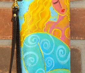 Hand Painted Mermaid Wristlet Handbag Clutch Purse Wallet