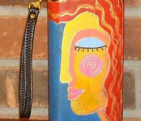 Hand Painted Wristlet Handbag Clutch Purse Wallet