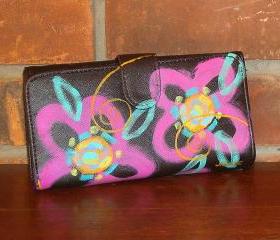 Hand Painted Wallet Abstract Pink Flowers