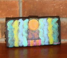 Abstract Art Hand Painted Wallet Clutch Colorful Abstract Painting 
