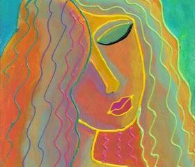 Hand Painted Ceramic Art Tile - Colorful Abstract Portrait of a Woman