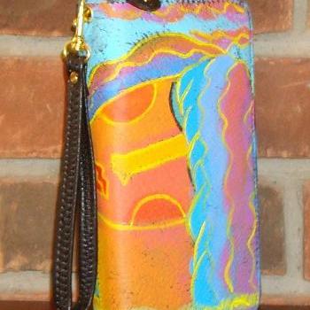 Hand Painted Wristlet Handbag Clutch Purse Wallet