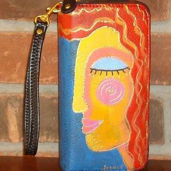 Hand Painted Wristlet Handbag Clutch Purse Wallet
