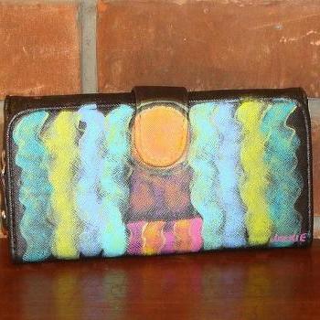 Abstract Art Hand Painted Wallet Clutch Colorful Abstract Painting 