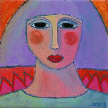 Hand Painted Ceramic Art Tile - Funky Abstract Portrait of a Woman with Purple Hair