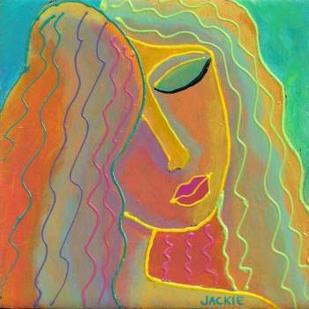 Hand Painted Ceramic Art Tile - Colorful Abstract Portrait of a Woman