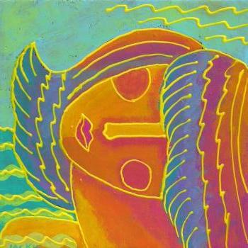 Hand Painted Ceramic Art Tile - Colorful Abstract Portrait of a Woman