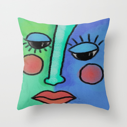 Funky Blue Face Decorative Throw Pillow Cover Case My Colorful Abstract Digital Painting on Luulla